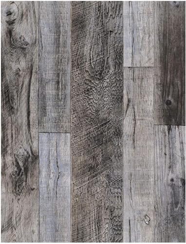 Holzdielen-Tapete zum Abziehen und Aufkleben, Überfälzung, 45 cm x 3 m, Vinyl, selbstklebend, dekorativ, Grau