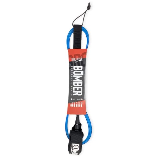 Surf Repair Co. Bomber Premium Surfboard Leash | High Strength PU Cord, Tangle-Free Leash with Double Swivel System, Straight Legrope for All Types of Surfboards & Paddleboards (Blue-Clear, 3')
