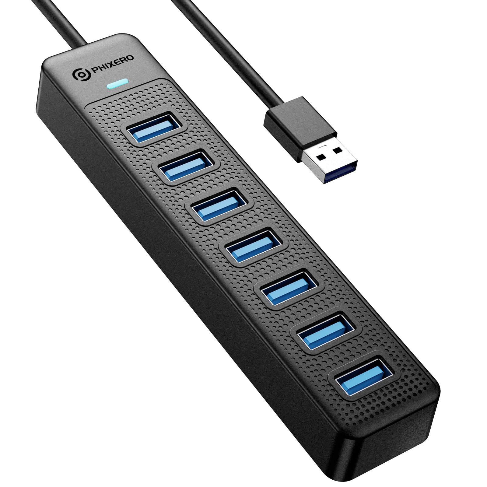 USB-Hub, PHIXERO 7 Port USB 3.0 Hub Multi USB Port Expander, schnelle Datenübertragung USB Splitter für Laptop, kompatibel mit allen USB-Port-Geräten