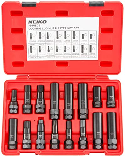 Neiko 02457A Radmutterschlüssel Set, Radschloss Entfernung Werkzeug Kit für Aftermarket und Fabrikrad Reifenschlüssel, SAE und metrische Lug Stecknüsse, 16 Stück