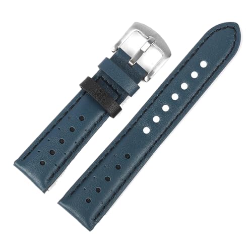 ZacLAy Leder-Uhrenarmband, 18mm, 20mm, 22mm, 24mm, Ersatzarmband für Herren-Uhrenzubehör, Grauer blau-schwarzer Ring, 18mm