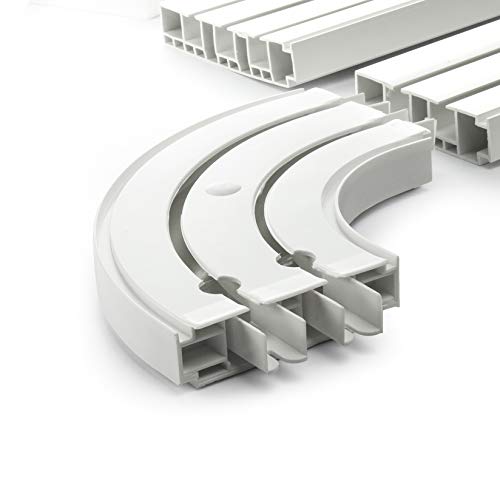 [DQ-PP] 300cm (2 x 150 + Verbinder) Gardinenschienen PVC 2 - läufig Innenlaufschienen Deckenschiene + Rundbogen