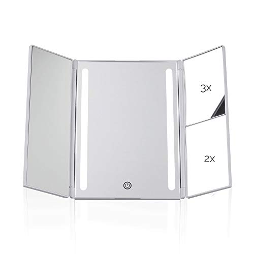 Pauleen Chic Glamour Mirror Schminkspiegel Touchdimmer und Vergrößerungsspiegel LED Kosmetikspiegel mit Licht Weiß matt Kunststoff/Spiegel 48006
