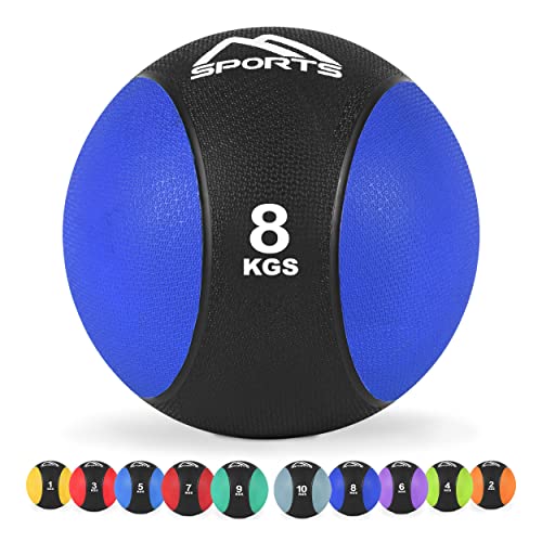 MSPORTS Medizinball 1 – 10 kg – Professionelle Studio-Qualität inkl. Übungsposter Gymnastikbälle (8 kg - Königsblau)