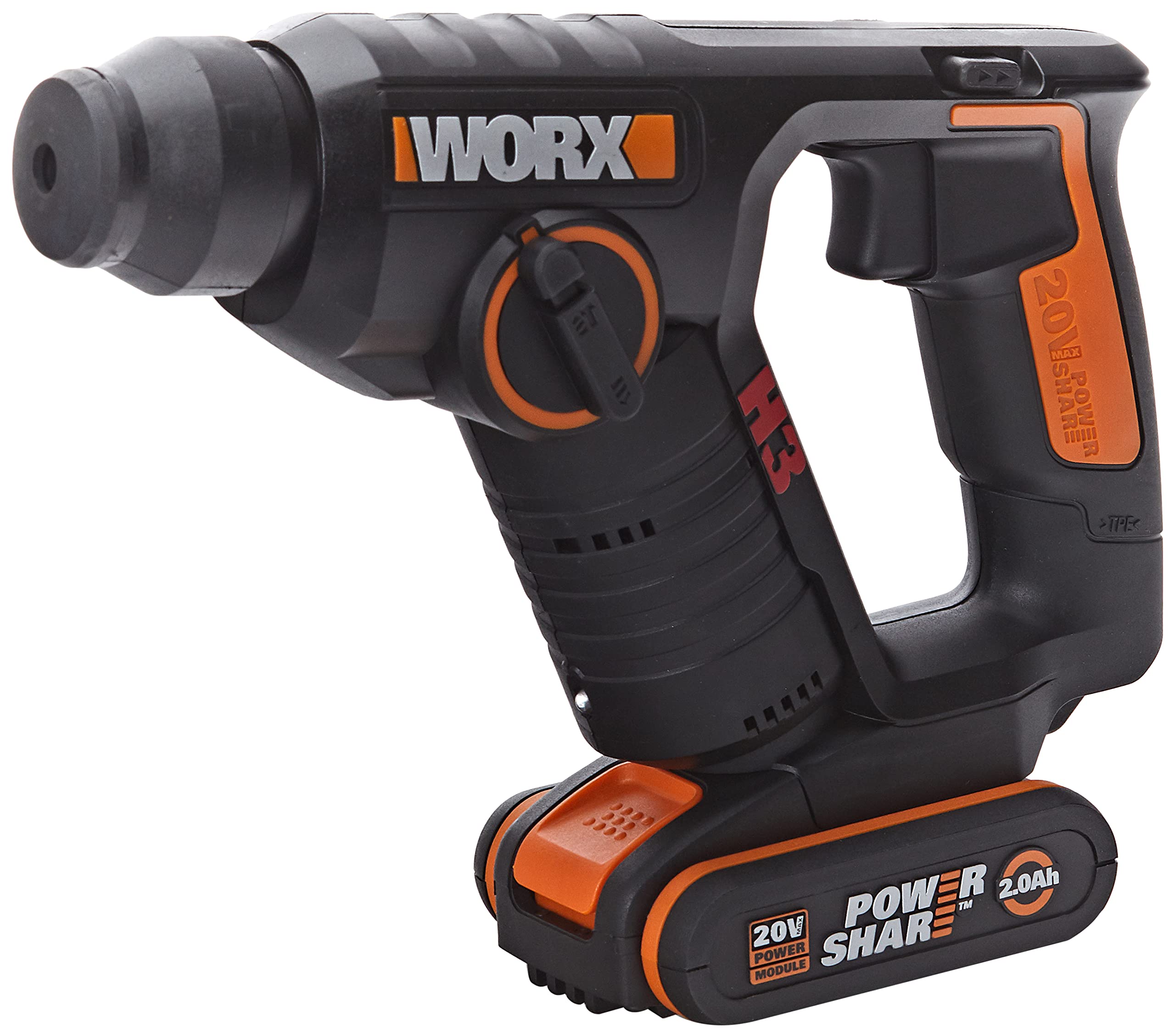 WORX WX394.6 Akku-Bohrhammer 20V - 3 IN 1 multifunktionales Gerät als Hammer, Bohrer und Schraubendreher - starke Leistung 1,5 J Schlagenergie- variable Geschwindigkeit - inkl. 2 Ah Akku & Ladegerät