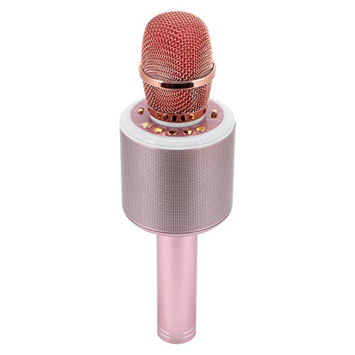 2-in-1-Bluetooth-Lautsprecher-Handmikrofon, Multifunktions-3D-Surround-Karaoke-Mikrofon mit Effektiver Rauschunterdrückung und Farbenfrohen Lichtern für Heim-Karaoke-Live(Rosa)