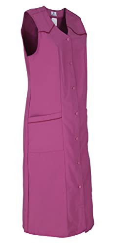 Damenkittel ohne Arm Kochschürze Kittel Schürze Knopfkittel einfarbig Hauskleid, Größe:36, Farbe:fuchsia