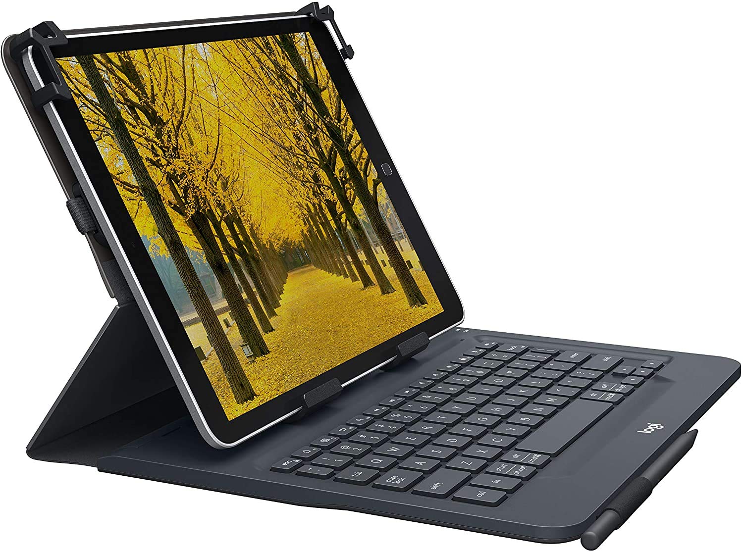 Logitech Universal Folio Tablet-Hülle mit Kabelloser Tastatur, Bluetooth, 2-Jahre Batterielaufzeit, Für 9 Zoll- 10 Zoll Tablets, Apple, Android & Windows-OS, Italienisches QWERTY-Layout - Schwarz