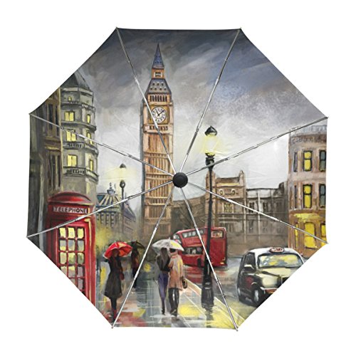 alaza Big Ben London-Ölgemälde Regenschirm Reise Auto Öffnen Schließen UV-Schutz Windsicher