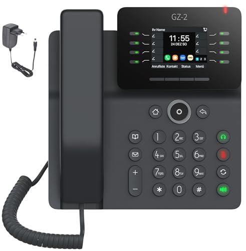 GEQUDIO IP Telefon GZ-2 mit Netzteil - Fritzbox, Telekom kompatibel - Freisprechen & Farbdisplay - Anleitung für FritzBox, Sipgate, Telekom Digitalisierungsbox, easybell (ohne WLAN)
