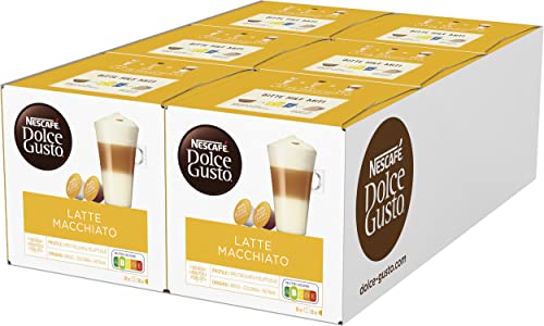 NESCAFÉ Dolce Gusto Latte Macchiato | 96 Kaffeekapseln | Aromatischer Espresso | 3-Schichten -Köstlichkeit aus feinem Milchschaum, 6er Pack (6 x 16 Kapseln)
