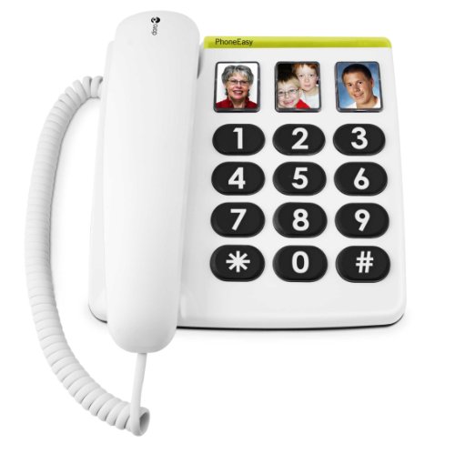 Doro PhoneEasy 331ph, Schnurgebundenes Großtastentelefon mit 3 Direktwahl-Fototasten, weiß