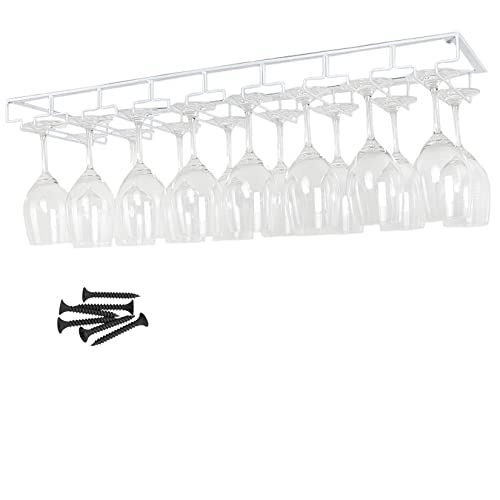 PooBa Weinglasregal, unter dem Schrank, Weinglashalter aus Eisen, schwarz, 3 Reihen, 4 Reihen, Weinglas-Hängeregal, platzsparend, Konfigurationsschrauben (Gold, 8 Schlitze) (Color