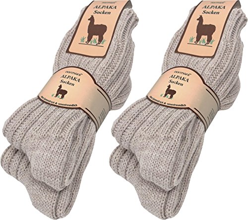 normani 4 Paar sehr Dicke Flauschige warme Alpaka Socken - mit Alpakawolle Farbe Beige Größe 43/46