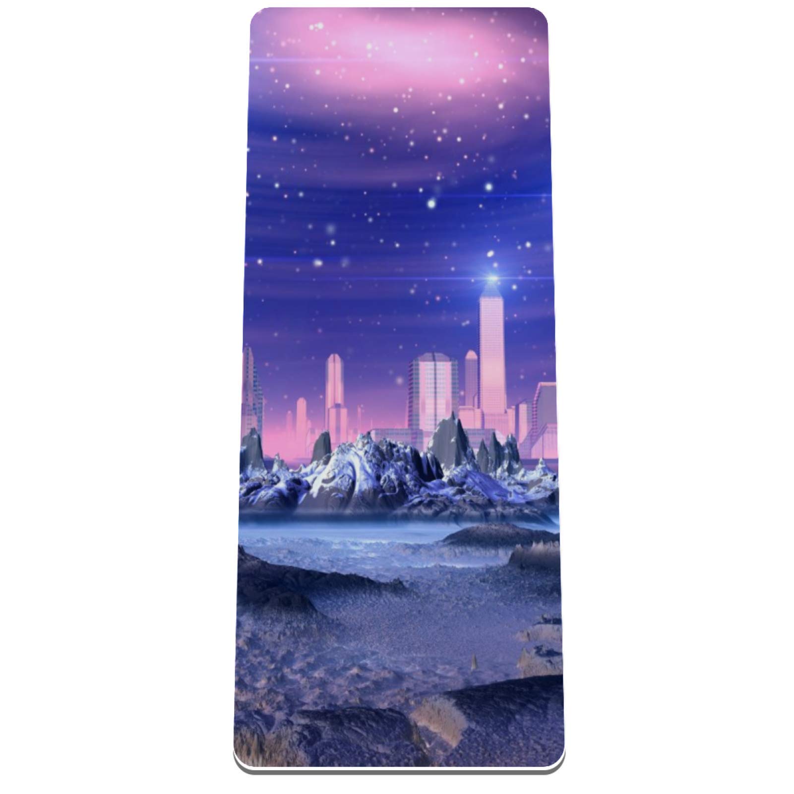 Eslifey Futuristische Alien City Galaxy Yogamatte dicke rutschfeste Yogamatten für Damen und Mädchen Trainingsmatte weiche Pilatesmatten (182,9 x 81,3 cm, 1/3 Zoll dick)