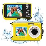 GoXtreme Reef Unterwasserkamera mit Zwei Displays, wasserfest bis 3 m, bis zu 24 MP Auflösung, 4X Digital-Zoom, 8 MP Sensor, Gelb