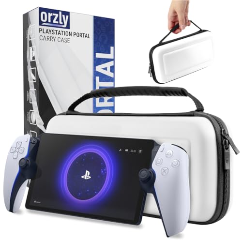 Orzly Tragetasche für Playstation Portal Remote-Player für PS5 Konsole, Reise- und Aufbewahrungsschutz für Headset-Ladegerät und mehr, Weiß/Schwarz – Geschenkbox Edition