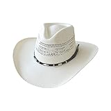 Dallas Hats Strohhut Cowboyhut PHI 2 Creme weiß mit Lederhutband (58)