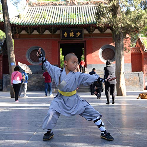 FJJLOVE Kinder Kung Fu Uniform, Chinesische Traditionelle Tai Chi Wushu Kleidung Kinder Kampfsport Performance-Kostüm Shaolin Taekwondo Training Bekleidung,Grau,S