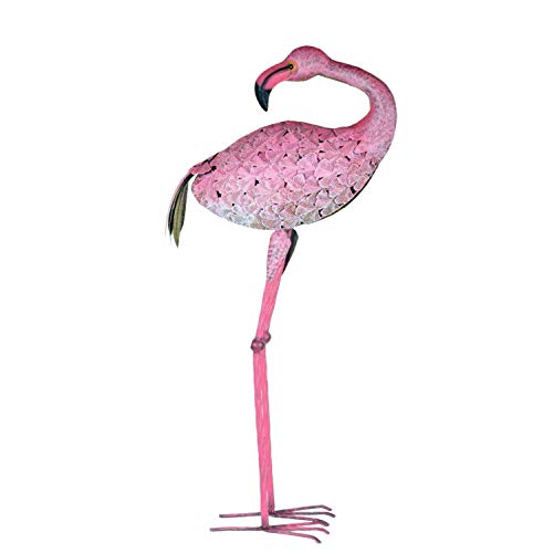 XXL Gartenfigur aus Metall Flamingo in Rosa 81 cm hoch Garten Dekoration Vogel Figuren