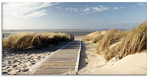 Artland Qualitätsbilder I Glasbilder Deko Glas Bilder 60x30 cm Landschaften Strand Foto Creme D8PV Nordseestrand auf Langeoog - Steg