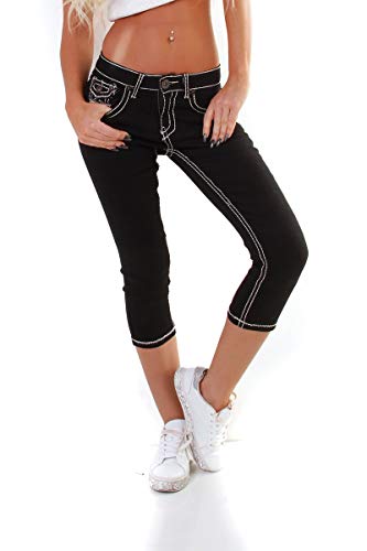 OSAB-Fashion 4951 Damen Jeans Hose Capri-Style 7/8-Länge Skinny Slimfit Low-Waist (schwarz, S-36)