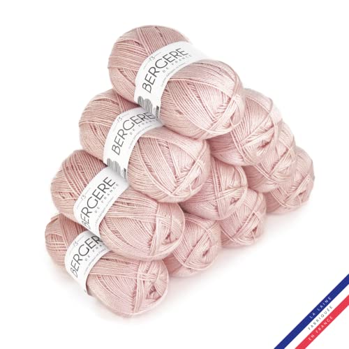 Bergère de France - CALINOU - Wolle set zum stricken und häkeln (10 x 50 g) - 25% Merinowolle - 5 mm - Weich, fein und leicht. Ideal für die Babyausstattung - Rosa (DRAGEE)
