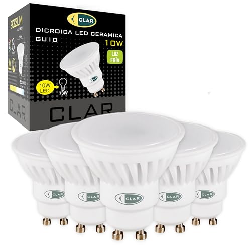 CLAR- LED GU10 LED Neutralweiß, 10W GU10 LED, Leuchtmittel GU10, GU 10 LED, LED Lampe GU10, LED Leuchtmittel GU10 Kaltweiß 6000ºk (Pack 5)