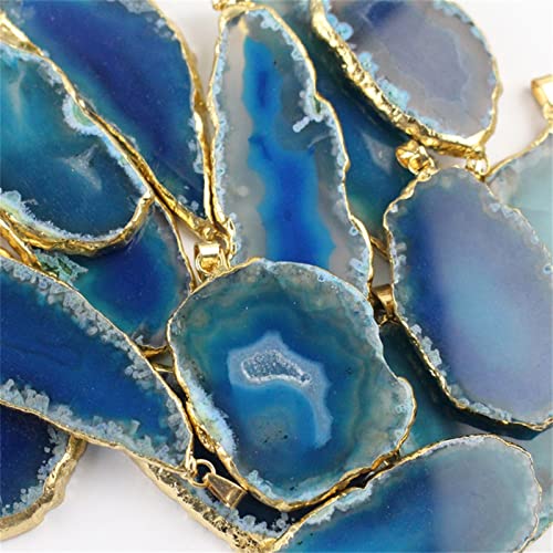 Natürliche Druzy-Geode-Achat-Scheibe, vergoldeter Kristall-Achat-Edelstein for die DIY-Herstellung von Halsketten-Anhänger-Schmuck, Geschenk-Hängedekoration YICHENGYIN (Color : Blue Agate, Size : Wi