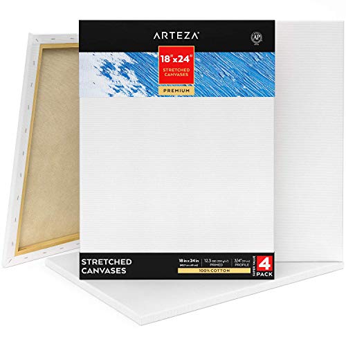 Arteza Premium Leinwand Keilrahmen, 45.7 x 61 cm, 4 bespannte Keilrahmen, 100% Baumwolle grundiert mit säurefreiem Titan-Acryl-Gesso, Leinwände für Acrylmalerei, Ölfarben & nasse Kunstmedien