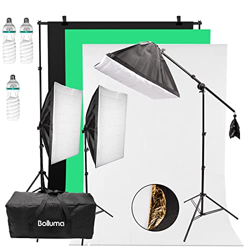 HWAMART 3x150W Portrait Professional Fotostudio kontinuierliche Beleuchtung 2x3 Meter Hintergrund Support Stand Kit mit Foto Backgrounds All In 1 Fotografie Set Sie mit Qualitätstragetasche