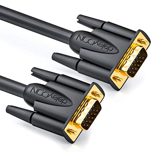 deleyCON 15m VGA Kabel 15pol - S-VGA Monitorkabel D-Sub-Stecker 1080p Full HD 3-Fach geschirmt Knickschutz vergoldete Kontakte - Schwarz