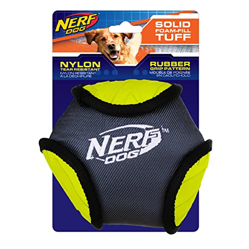 Nerf Dog Tuff Hundespielzeug, Gummi, sechseckig, leicht, langlebig und wasserabweisend, 15,2 cm, für mittelgroße/große Rassen, Einzeleinheit, grün/grau, 15,2 cm Nylon-Plüschball (3897)