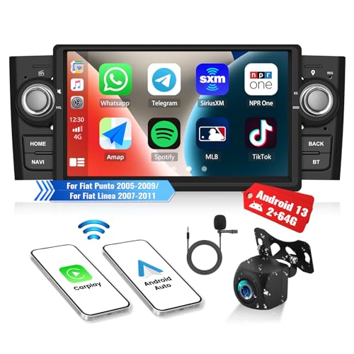 OiLiehu 2G+64G Android 13 Doppeldin Radio Apple Carplay Android Auto für Fiat Punto 2005-2009/für FIAT Linea 2007-2011 Autoradio Mit Bildschirm 7 Zoll Unterstützung Equalizer/Bluetooth/FM RDS/WiFi/GPS