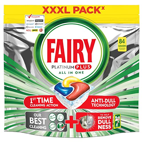Fairy Platinum PLUS - Spülmaschinentabs All-In-One 84 Kapseln Zitrone, Lemon Geschirrspültabs, Geschirrspülmittel Tabs in Sparpack