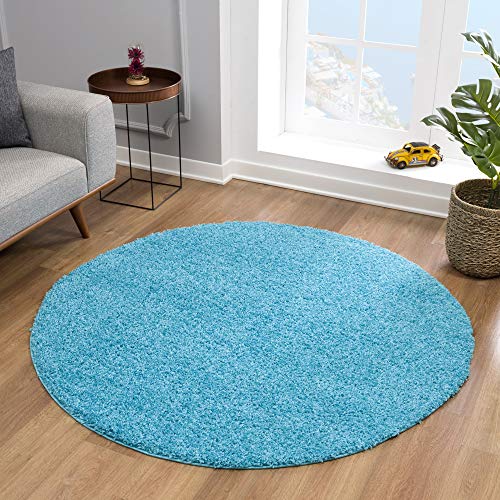 Impression Teppich Rund - Perfect Teppiche fürs Wohnzimmer, Flur, Schlafzimmer, Kinderzimmer, Babyzimmer - Hochwertiger Öko-Tex Zertifizierter Flächenteppich - Solid Color Aqua - 80 cm Rund