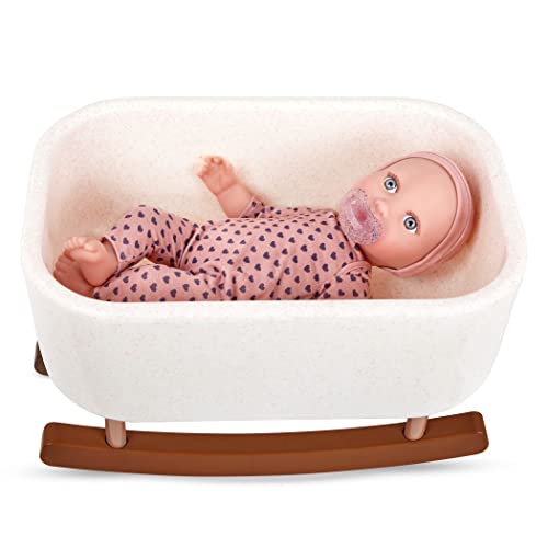 Babi 2er Set Baby Puppe mit Babybett zum Schaukeln – Babywiege, Schnuller, Kleidung Zubehör– Kinder Spielzeug für Mädchen und Jungen ab 3 Jahre