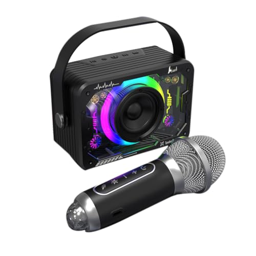 MANDDLAB Bluetooth-Lautsprecher für das Singen zu Hause, im Freien, kabelloser Karaoke-Lautsprecher mit Bass, tragbar, Mikrofon, KTV-Set für zu Hause, Schwarz