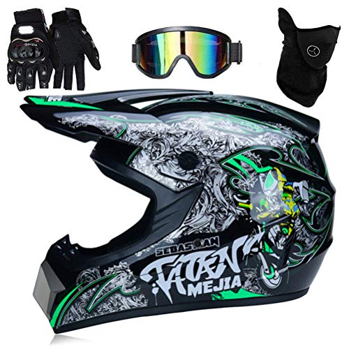 spier Pro Cross Helm Motocross Dirt Bike Offroad Motorradhelm Set Full Face MTB Helm mit Schutzbrille Handschuhe Gesichtsschutz
