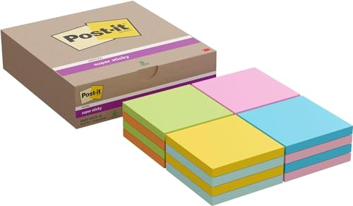 Post-It Super Sticky Notes, 76 mm x 76 mm, 90 Blatt/Block, 16 Blöcke/Packung, Kartonverpackung