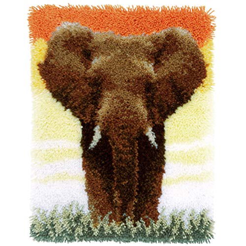 Hochwertiger Elefant DIY Rughäkelgarn Kits Latch Hook Kissen Kit Stickerei Teppichboden Matte handgefertigtes Handwerk unvollendete Wandteppich Teppich machen Kits for Erwachsene Kinder Anfänger Gesch