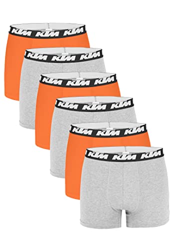 KTM Boxer Men Herren Boxershorts Pant Unterwäsche 6 er Pack, Farbe:Light Grey / Orange, Bekleidungsgröße:L