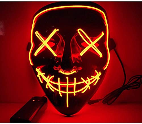 Halloween Maske, EONYUANGUO LED Gruselige Halloween Maske LED Glühmaske 3 Modi EL Wire Light Up Purge Face Rave Wire Kostüm für Halloween Festival Party (Gelb)