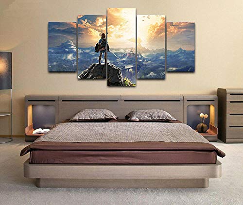 104Tdfc Leinwandbild 5 Teile Bilder Zelda Breath of Wild 5 teilige Wandbilder Wandbilder Kunstdruck 150X80cm Mit Rahmen Vlies Leinwanddrucke Leinwandbilder Cadeau