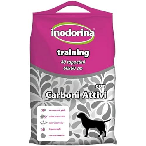 Inodorina, Inodorina Training, Hygienematte mit Aktivkohle, hergestellt aus Zellulose und Aktivpolymeren, super saugfähig, mit rutschfesten Aufklebern, Format 60 x 60 cm, 40 Stück