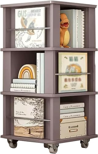 TEmkin Modernes, drehbares Bücherregal für Zuhause, großes Bücherregal mit Rollen, bodenstehendes Bücherregal, Wohnzimmer-Bücherregal ()