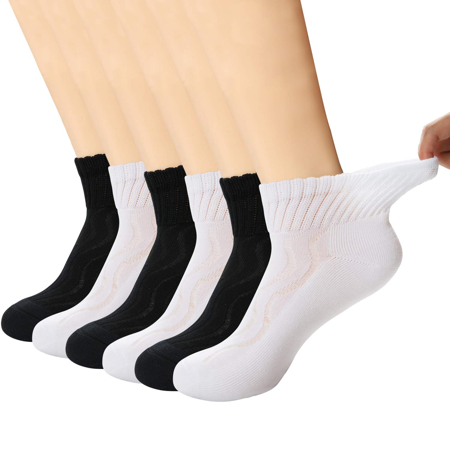 +MD 6 Paar Herren Crew Socken Ultra Soft Viskosesocken Atmungsaktiv Anti-Schweiß Socken Schwarz/Weiß EU43-46