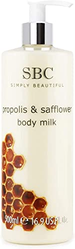 SBC Skincare - Body Milk mit Propolis und Färberdistel 500 ml - Revitalisiert Spröde und Trockene Haut - Feuchtigkeitsspendend - Lindert Reizungen - Enthält Glycerin