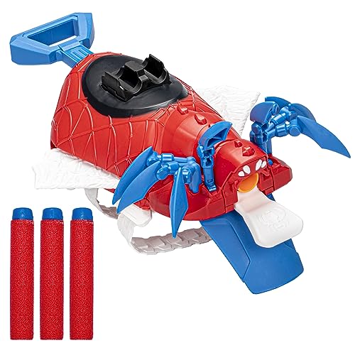 Hasbro F6677ES0 - Nerf Marvel Mech Strike Mechasaurs, Spider-Man Arachno Blaster mit 3 Nerf Darts