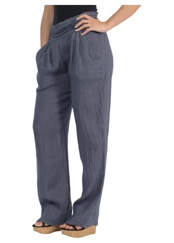 Malito Damen Hose aus Leinen Stoffhose in Unifarben Freizeithose für den Strand Chino - Jogginghose 2727 (Jeansblau S)